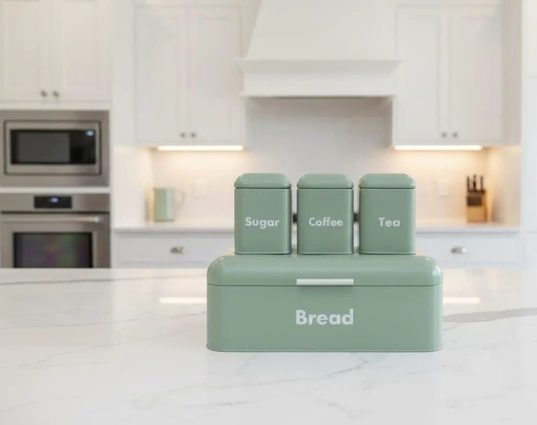 Nordic Style Bread Bin With 3 Canisters For Home Cooks Kitchen organiser Bread Boxes & Bags