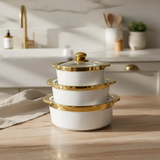 White Ceramic Casserole Set 3pc Keeps Warm Family Dinner Casserole Dishes