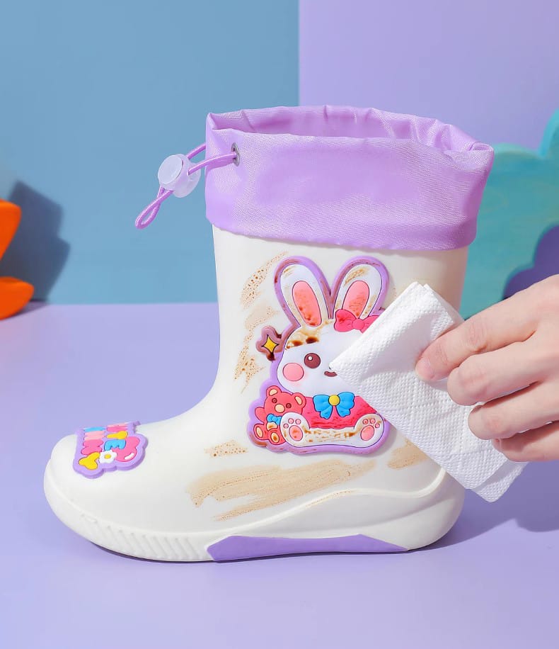 Kids Cartoon Theme Waterproof Gumboots with Adjustable Tie Loop