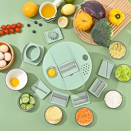 Multi Functional 8pcs Salad Spinner with Vegetable Chopper Green PP Kitchen Set- Furaha Finds Kenya