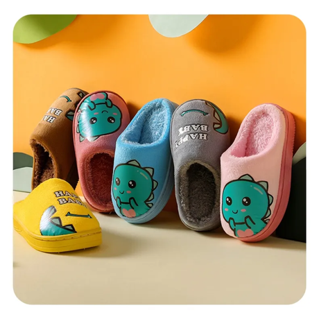 Kids Indoor Cartoon Shoes Non Slip Fluffy Slip On Furry Shoes for Boys & Girls