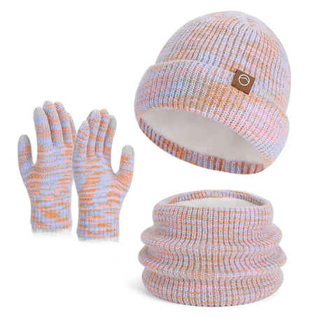 Kinija 3 Piece Knitted Winter Set Beanie Scarf Gloves Multicolour Clothing & Accessories Neck Gaiters