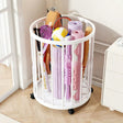 Round Metal Frame Storage Basket with Wheels Household Storage Baskets