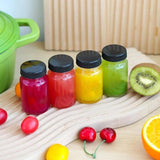 Set of 5 Ginger Shot Glass Bottles with Black Lids 60ml