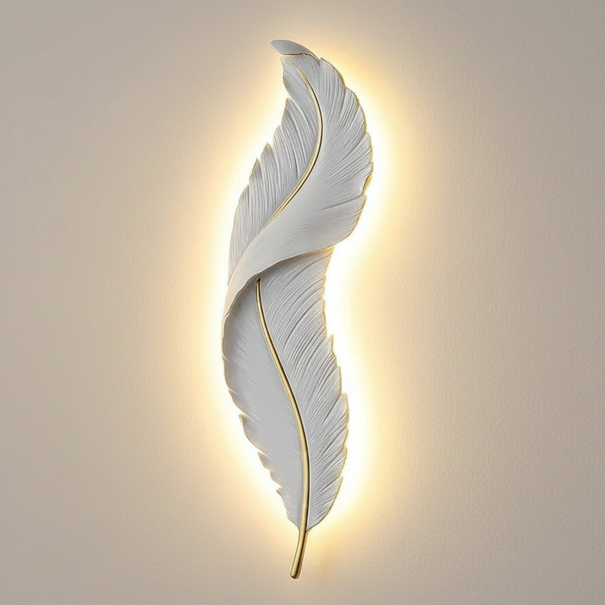 White Nordic Feather LED Wall Light Wall art Wall Art
