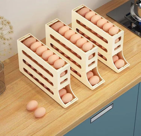 4 Layer Rolling Egg Dispenser Space-Saving Stackable Organizer for 30 Eggs.