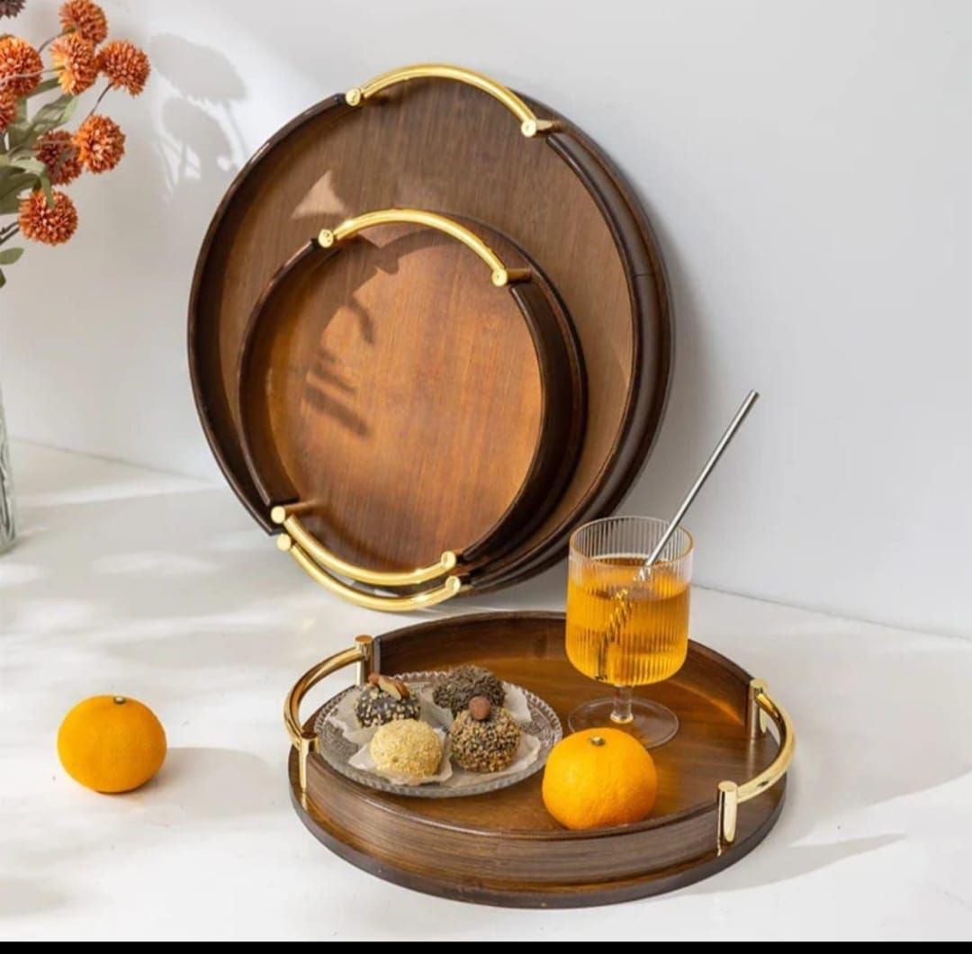 3pcs Multi-Functional Bamboo Food Storage and Serving Trays – Wooden Trays with Handles