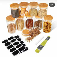 12pcs Glass Canister Set with Airtight Bamboo Lids Kitchen & Dining