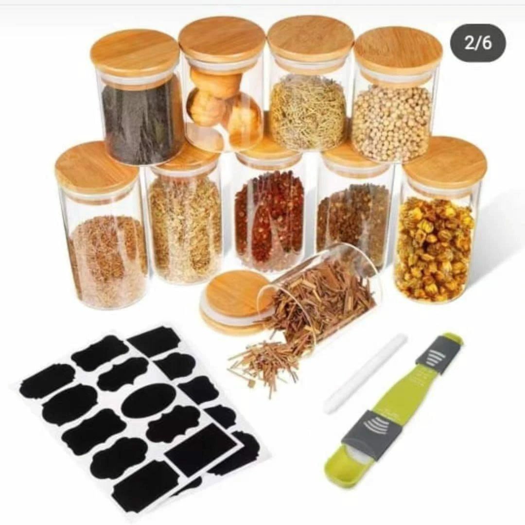 12pcs Glass Canister Set with Airtight Bamboo Lids Kitchen & Dining