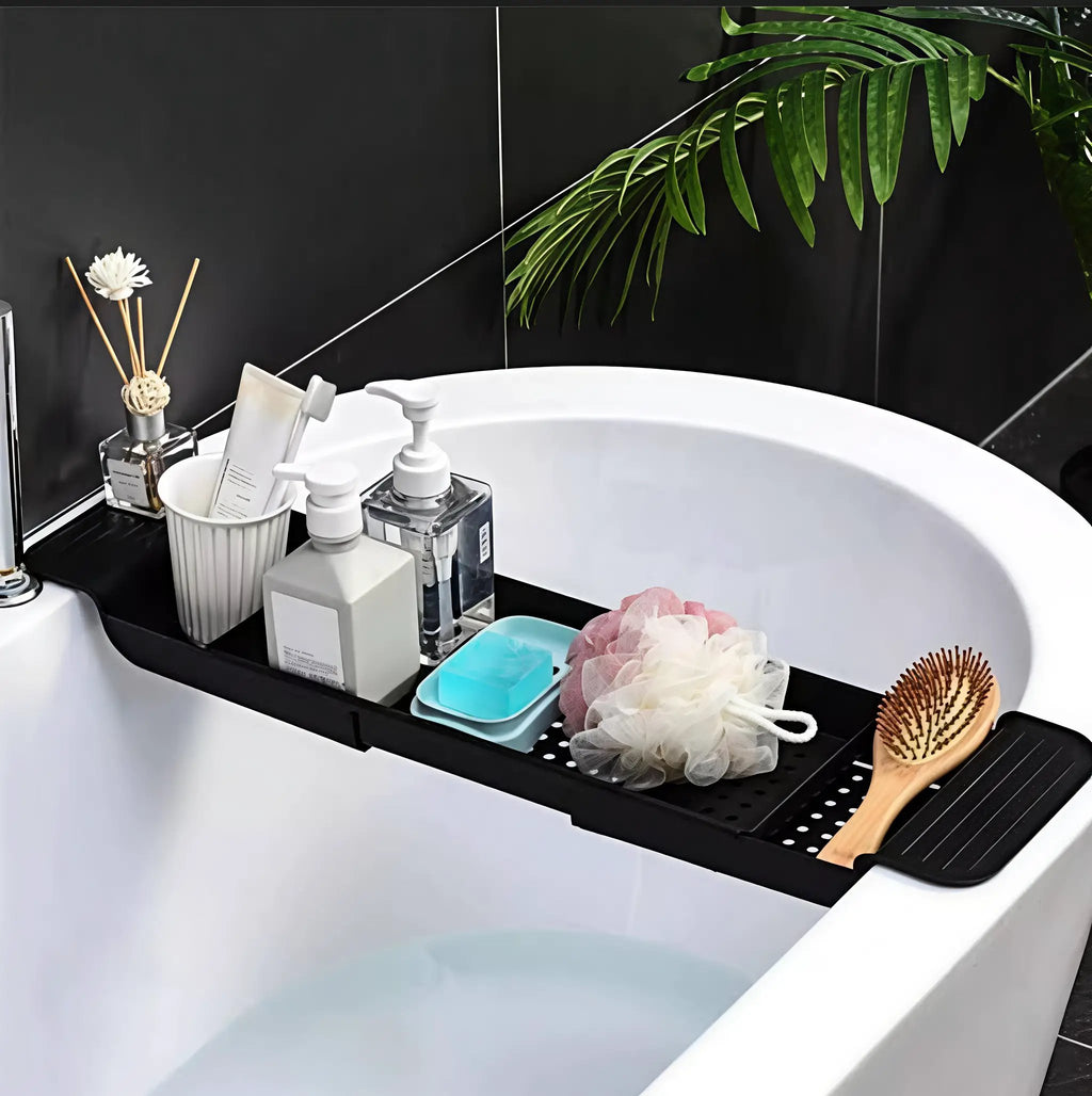 Expandable Bathtub Caddy Tray With Wine Glass Holder Non Slip Black Home & Garden Bathtub Caddies