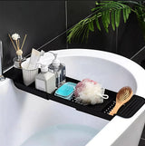 Expandable Bathtub Caddy Tray With Wine Glass Holder Non Slip Black Home & Garden Bathtub Caddies