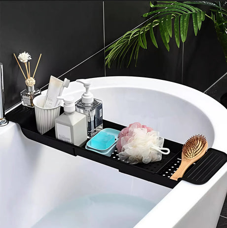 Expandable Bathtub Caddy Tray With Wine Glass Holder Non Slip Black Home & Garden Bathtub Caddies