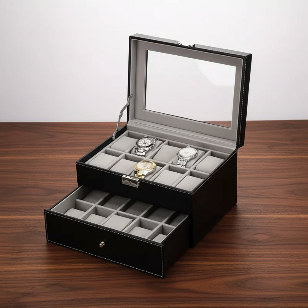 20 Slots Leather Watch Organizer with Lockable Key Watch organizer Watch Boxes