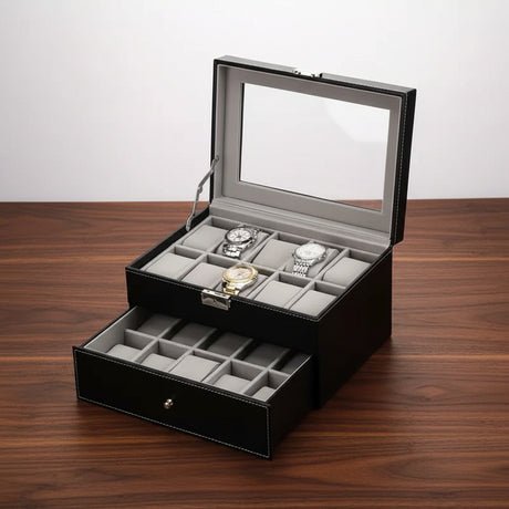 20 Slots Leather Watch Organizer with Lockable Key Watch organizer Watch Boxes