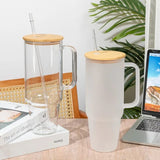Borosilicate Bamboo Drinking Glass Cup with Lid and Straw – 1200ml
