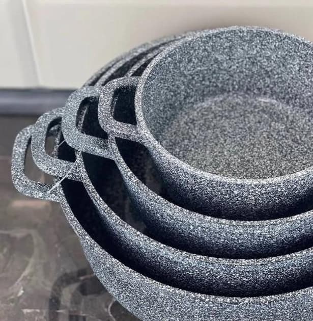 Edenberg 4 Piece Granite Cookware Set with Non Stick Ceramic Coating and Glass Lids