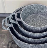 Edenberg 4 Piece Granite Cookware Set with Non Stick Ceramic Coating and Glass Lids