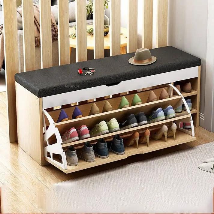 Entryways Shoe Cabinet 3 Layer Storage With Cushioned Seat Entryway Storage Shoe Racks