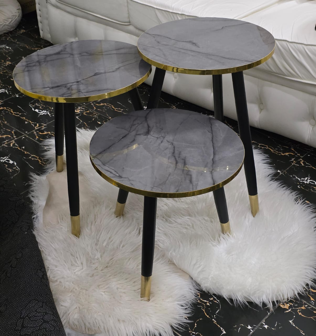 3 in 1 Nesting Luxury Marble Side Stool Tables