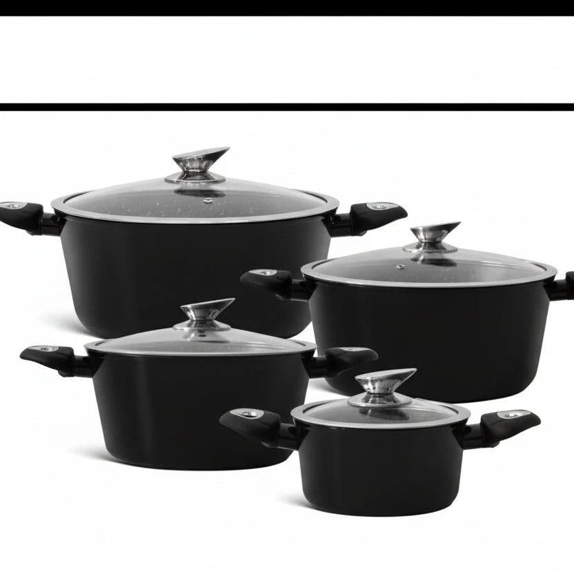 4pcs Nonstick Cooking Pot Set with Glass Lids and Heat-Resistant Handles Cooking set Cookware Sets