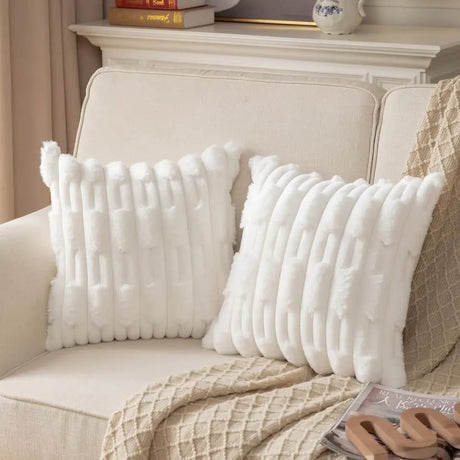 White Plush Soft Cushion Cover for Sofa Comfortable Decorative Pillowcase in Nordic Style Perfect for Living Room, Bedroom & Lounge Decor