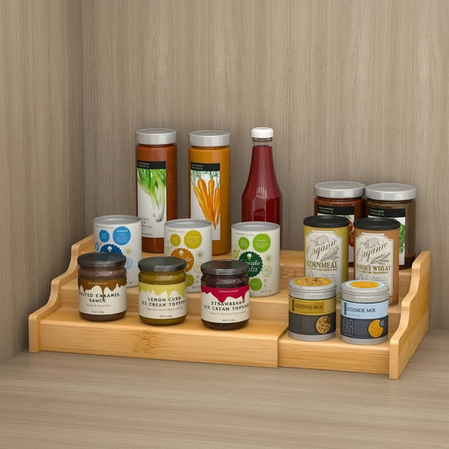 3-Tier Expandable Bamboo Shelf Organizer Shelf organizer Shelf Risers