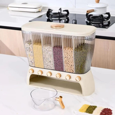 Acrylic Partitioned Dispenser for Rice, Cereal & Grains White & Cream Options