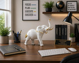 White & Gold Resin Elephant Statue Figurine Figurines