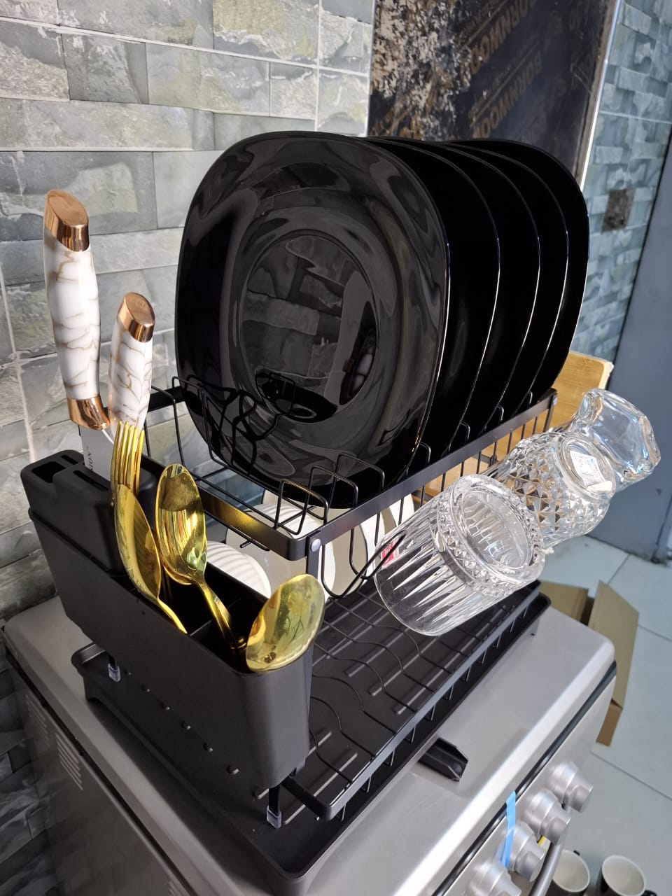 2 Layer Carbon Coated Dish Rack with 360° Swivel Spout