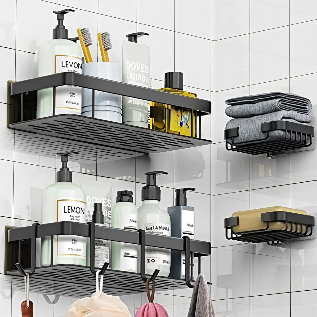 4pcs Shower Caddy Shelf Bathroom Organizer Set with Strong Adhesive Mount Shower caddy Wall-Mounted Caddies