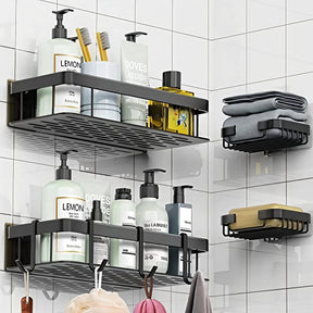 4pcs Shower Caddy Shelf Bathroom Organizer Set with Strong Adhesive Mount Shower caddy Wall-Mounted Caddies