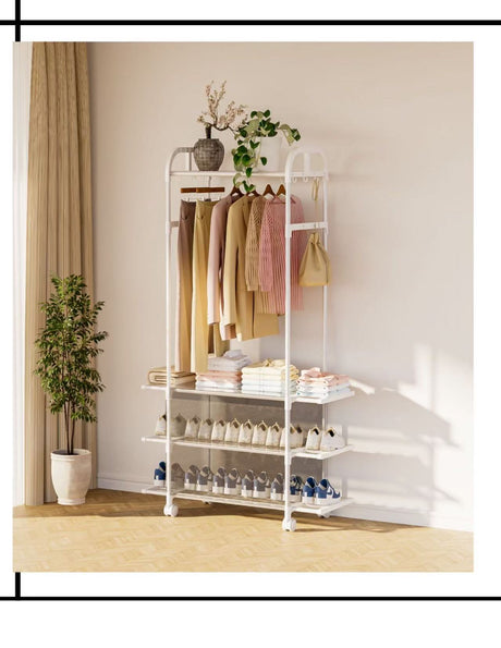 Clothing Rack with Wheels and 3 Metal Shelves