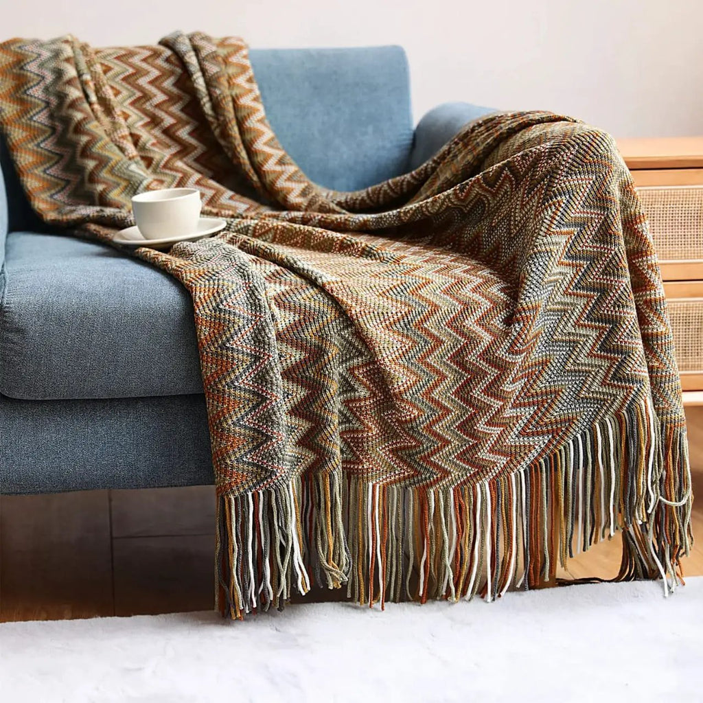 Bohemian Knitted Throw Blanket With Tassel Cold essentials Throw Blankets