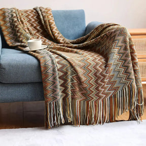 Bohemian Knitted Throw Blanket With Tassel Cold essentials Throw Blankets