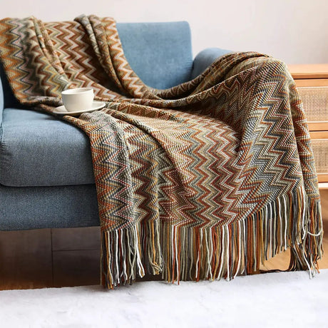 Bohemian Knitted Throw Blanket With Tassel Cold essentials Throw Blankets