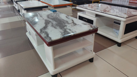 Modern Marble Top Coffee Table with two sided Storage Drawers