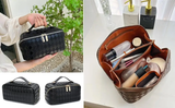 PU Leather Cosmetic Storage Bags Sleek Waterproof Makeup Organizer (22x12.5x13cm)