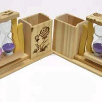 Handicraft Wooden Pen Stand with 3-Hourglass Timer Desk Organizer Pen holder Pen Holders