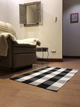 Monochrome Woven Rug 60x90cm Modern Minimalist Checkered Design