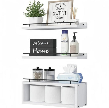 Three Tier Solid Pine Wood Floating Shelves Home & Garden Floating Wall Shelves & Ledges