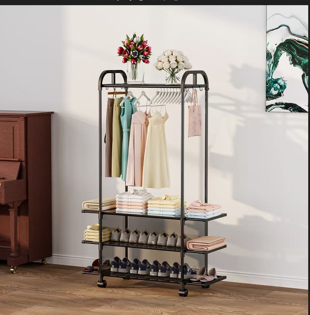 Clothing Rack with Wheels and 3 Metal Shelves