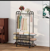 Clothing Rack with Wheels and 3 Metal Shelves