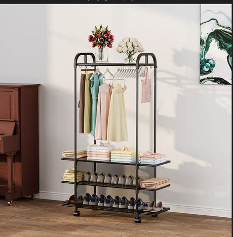 Clothing Rack with Wheels and 3 Metal Shelves