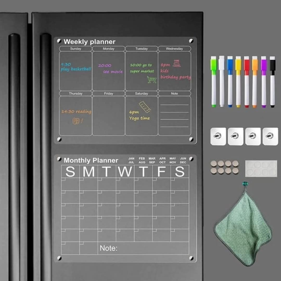 2pcs Magnetic Monthly and Weekly Fridge Planner Set – Acrylic 40 × 30 cm