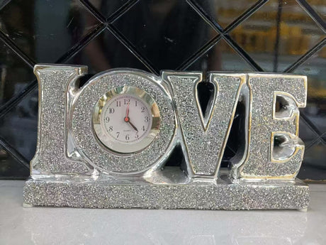 Sparkling Silver Tabletop Clock with Quartz Movement – Decorative Glam Timepiece