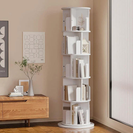 5 Tier 360 Degree Stackable Bookshelf Organizer with Wheels Bookshelf