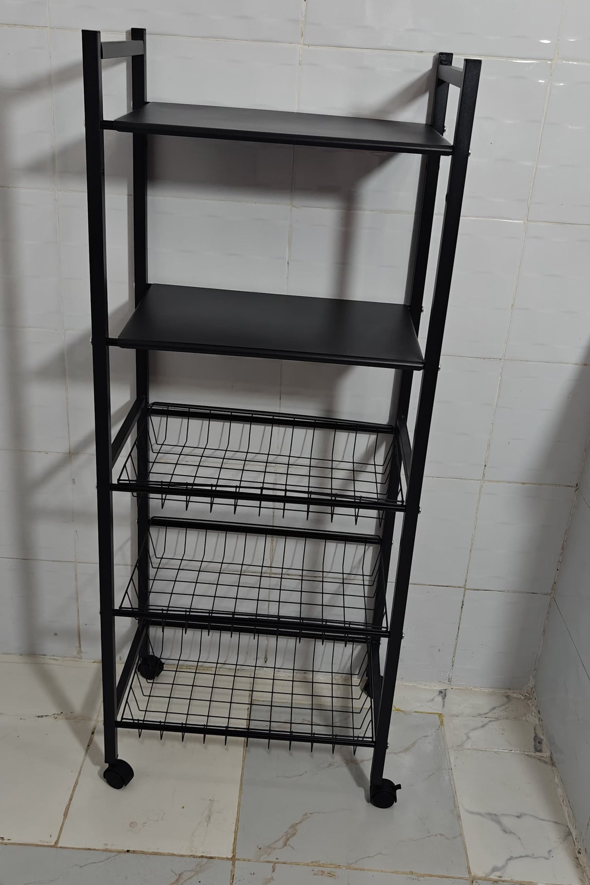 Big Size Heavy Duty Carbon Coated Multipurpose 5-Layer Rack with Wheels