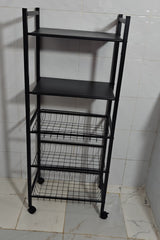 Big Size Heavy Duty Carbon Coated Multipurpose 5-Layer Rack with Wheels