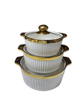 3pcs White Ceramic Casserole and Serving Dish Set 1000ml, 2000ml, 3000ml