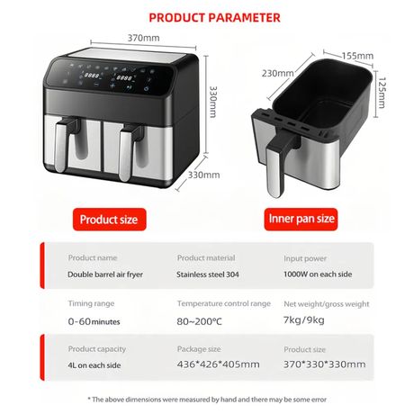 Hisense 8.6L Dual Air Fryer Digital Touchscreen, Dual Baskets, Rapid Oil Free Cooking